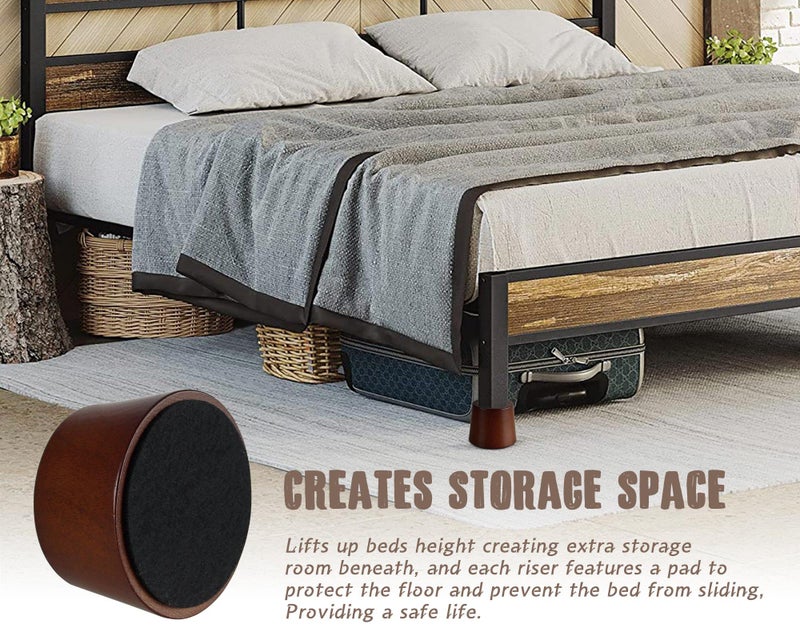 OneDream Wood Bed Furniture Risers Blocks - 3 inch Set of 4 Bed Risers, Heavy Duty Solid Wood Round Risers support 8000 lbs, Sofa Riser with Non-Slip Pad, Create Storage Space and Easy cleaning for the sweeper - Image 5